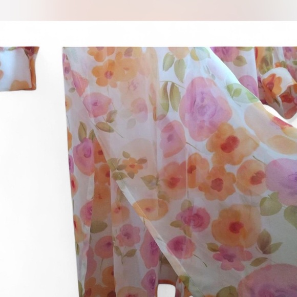 Vintage Pastel Floral Print Sheer Long Botton Down Blouse Collard Size *2XL - Picture 6 of 7